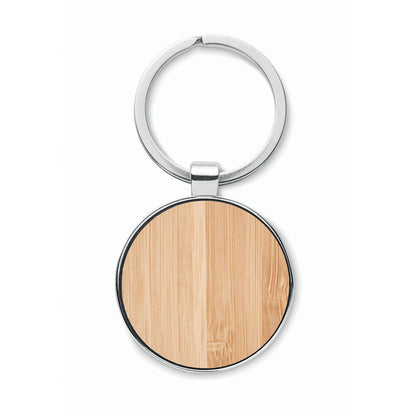 Llavero circular de madera y zinc