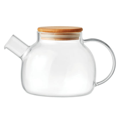 Pequeña tetera de borosilicato con tapadera de bambú