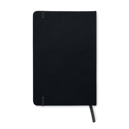 Parte trasera de libreta negra de tapas duras tamaño DinA5