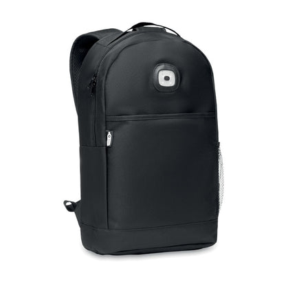 Vista lateral de mochila negra urbana con luz COB