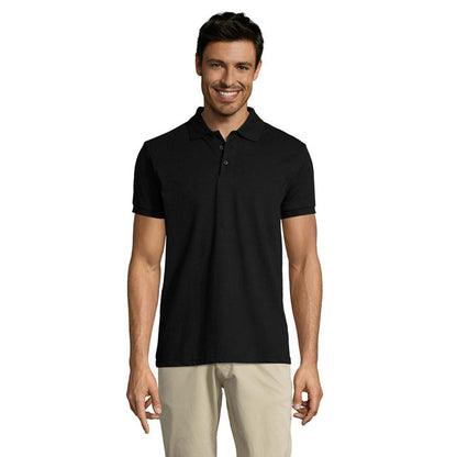 Imagen frontal de polo negro liso para hombre con diseño básico
