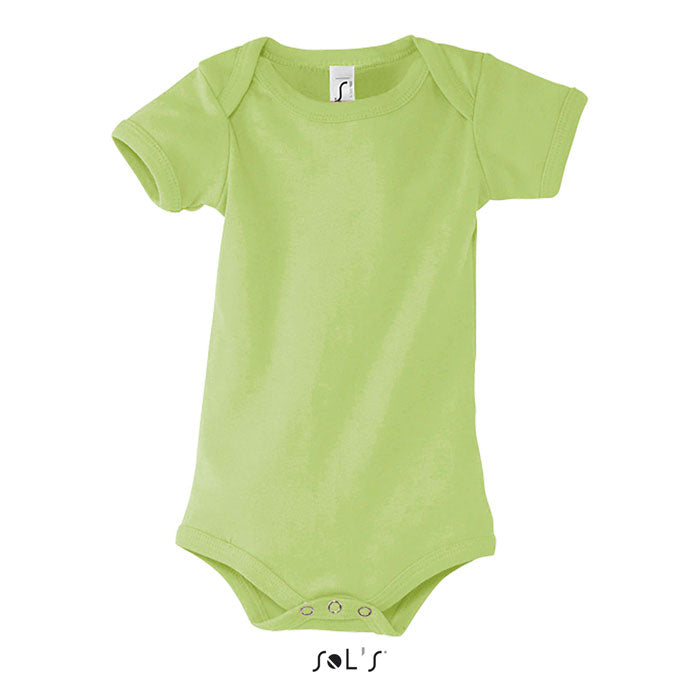 Cuerpo verde claro para bebé de algodón, con cierre a presión en la entrepierna y cuello redondo, ideal para comodidad diaria.
