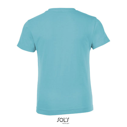 Vista trasera de camiseta promocional infantil sin logotipo