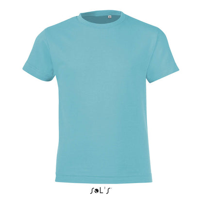 Camiseta infantil azul clara de manga corta, vista frontal