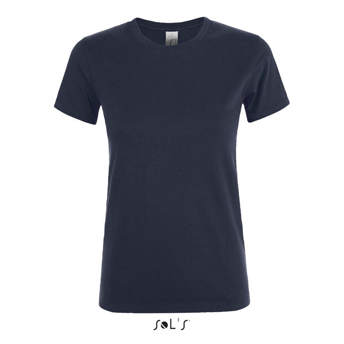 Camiseta negra de mujer con cuello redondo, manga corta y corte ceñido, perfecta para el uso diario.