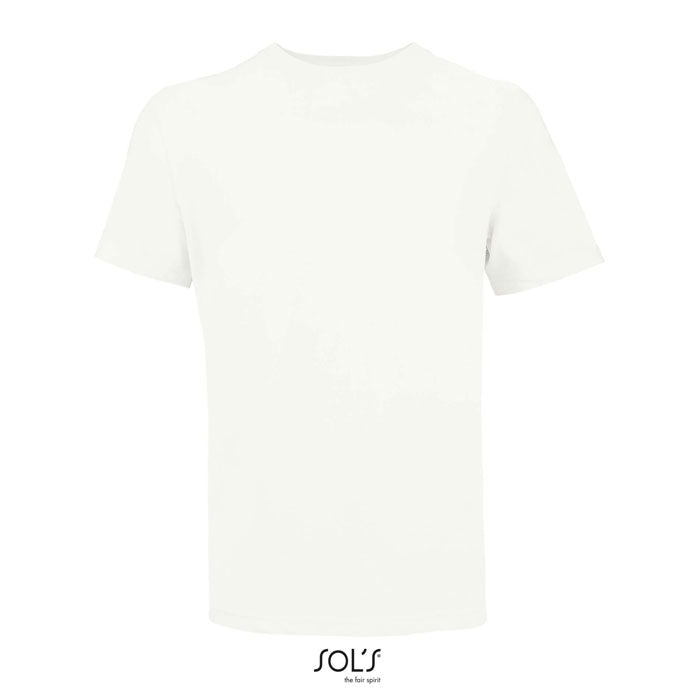 Vista trasera de camiseta blanca de mujer, fabricada en 100% algodón Ringspun, corte ceñido y diseño básico.