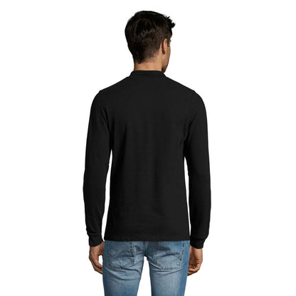 Parte trasera de polo de hombre en negro, con mangas largas