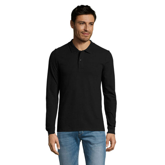 PERFECT LSL MEN - PERFECT MEN LSL POLO 180g, hombre usando polo de manga larga negro, moda masculina.