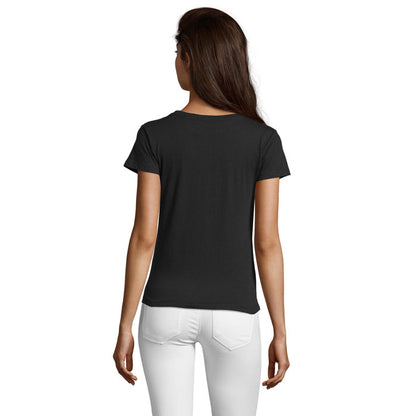 Imagen posterior de camiseta promocional negra para mujer