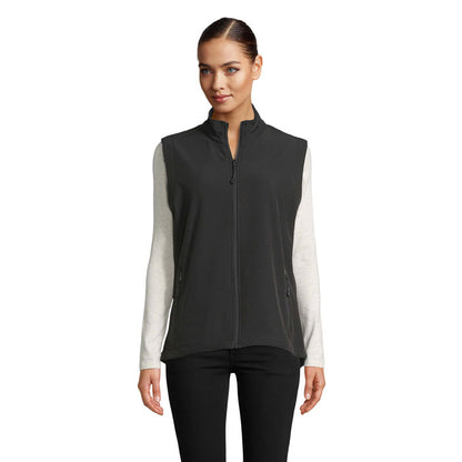 Chaleco softshell para mujer color rojo con cremallera frontal