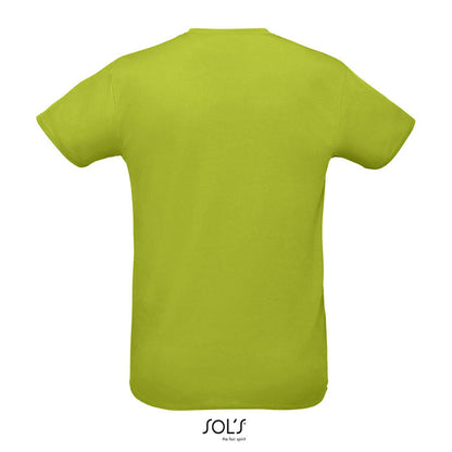 Foto de la parte trasera de camiseta verde para catálogo textil.
