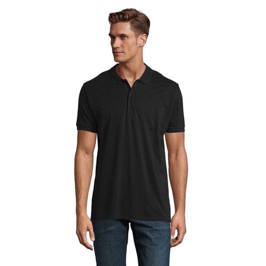 PLANET MEN - PLANET HOMBRE Polo 170g en color negro, modelo de hombre con cuello de canalé y mangas cortas.