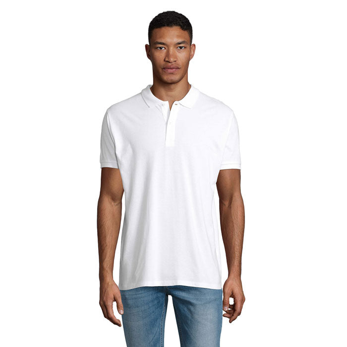 PLANET MEN - PLANET HOMBRE Polo 170g en color blanco, modelo con cuello de canalé y mangas cortas.