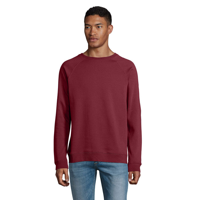 Sudadera burdeos de cuello redondo con mangas raglán