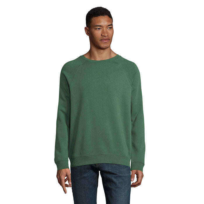 Sudadera verde oscuro con cuello redondo y puños acanalados