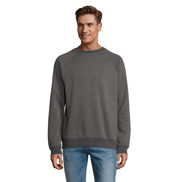 Sudadera gris oscuro de cuello redondo con puños y bajo acanalados