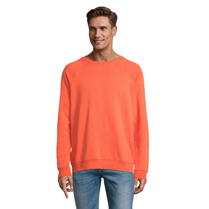 Sudadera naranja de cuello redondo con mangas raglán