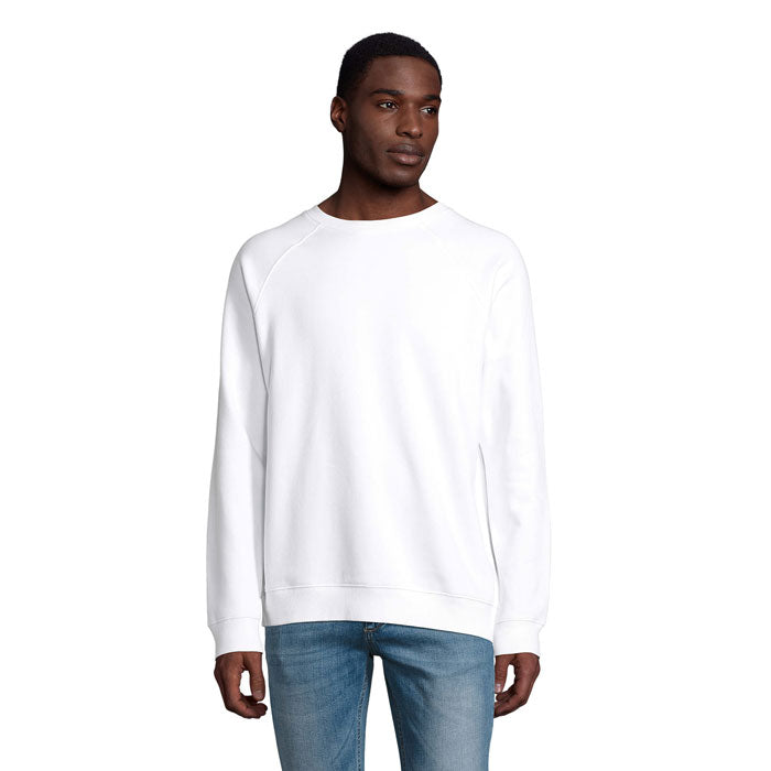 Sudadera blanca de cuello redondo con puños y bajo acanalados