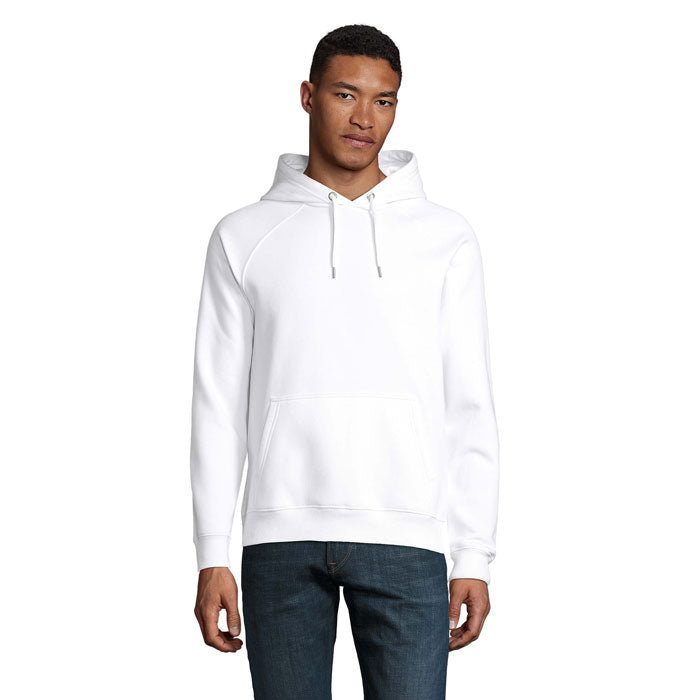 Sudadera blanca con capucha, 80% algodón orgánico, ideal para un look casual y cómodo, modelo STELLAR - STELLAR Sudadera Unisex.