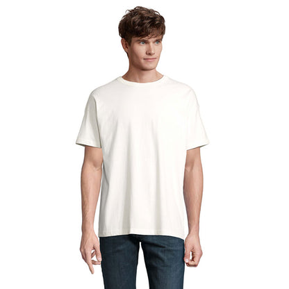 Camiseta blanca básica para hombre, escote redondo, frontal.