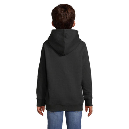 Sudadera negra infantil de corte recto vista desde atrás.