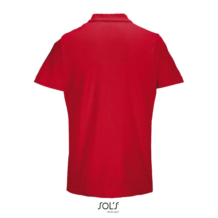 PULSE - PULSE UNISEX POLO visto desde atrás, color rojo, con cuello de canalé y mangas cortas.