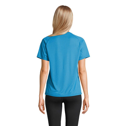 Camiseta técnica mujer azul vista trasera completa