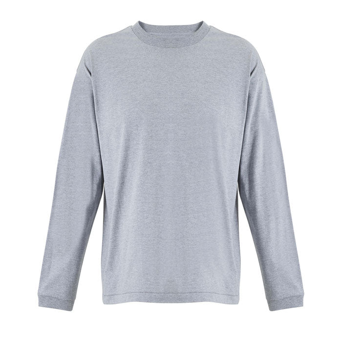 Camisa unisex oversize de color gris claro, detalle del cuello redondo de la LEGACY LSL - LEGACY LSL CAMISETA 220g.