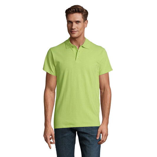 SPRING II - SPRING II MEN Polo 210g en color verde claro, modelo de hombre con cuello reforzado.