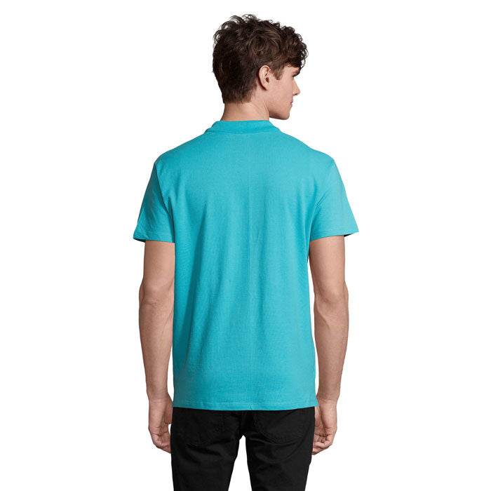 SPRING II - SPRING II MEN Polo 210g vista trasera en color aqua, diseño cómodo y moderno, 100% algodón.