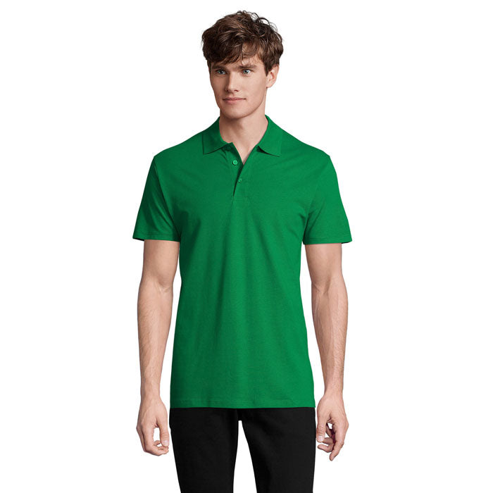 SPRING II - SPRING II MEN Polo 210g, polo piqué verde para hombre con cuello reforzado y detalles de costura.