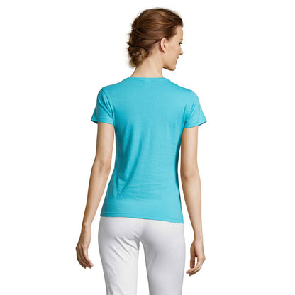 Camiseta turquesa para mujer, vista trasera sin detalles visibles