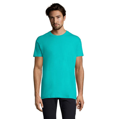 Parte posterior de camiseta verde manzana unisex sin costuras marcadas