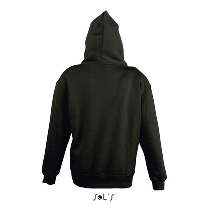 Sudadera negra con capucha, vista trasera sin modelo