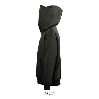 Imagen de sudadera negra básica con capucha en perfil