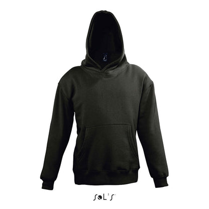Sudadera negra con capucha, vista frontal sin modelo